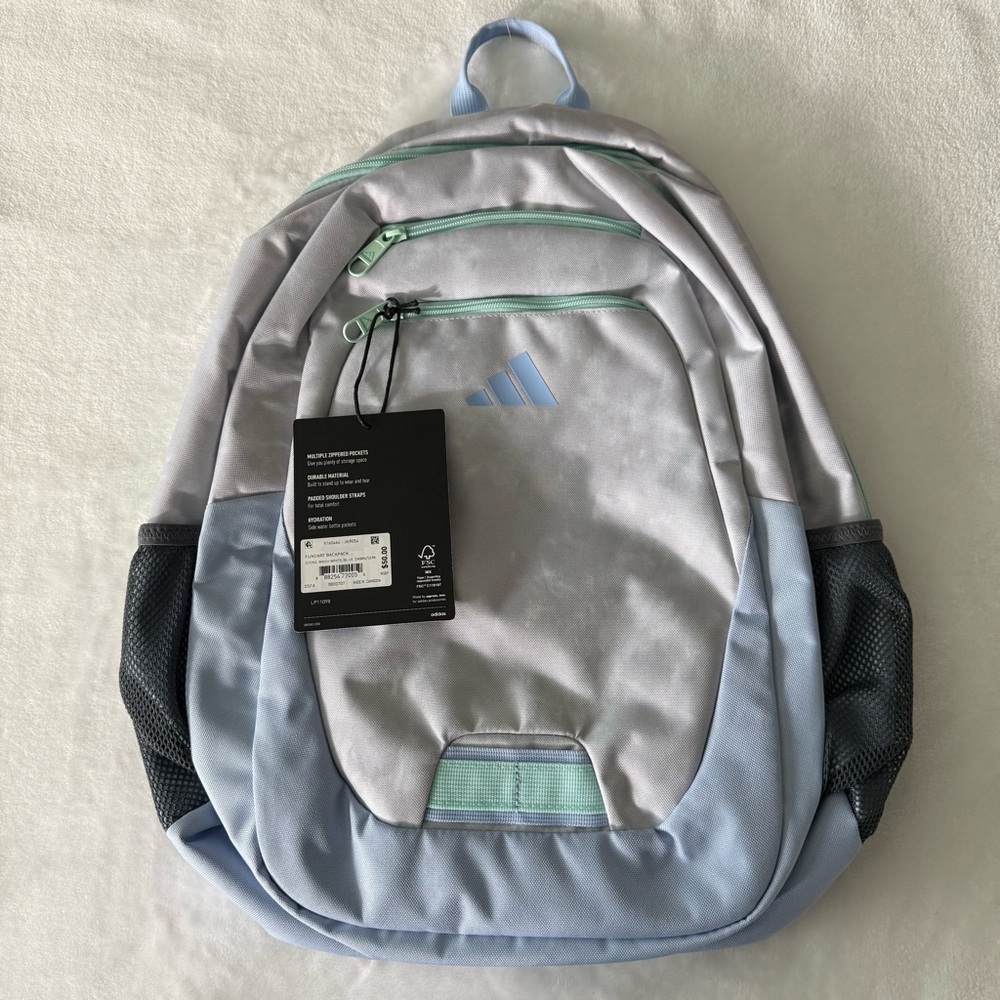 Adidas gray & light blue backpack